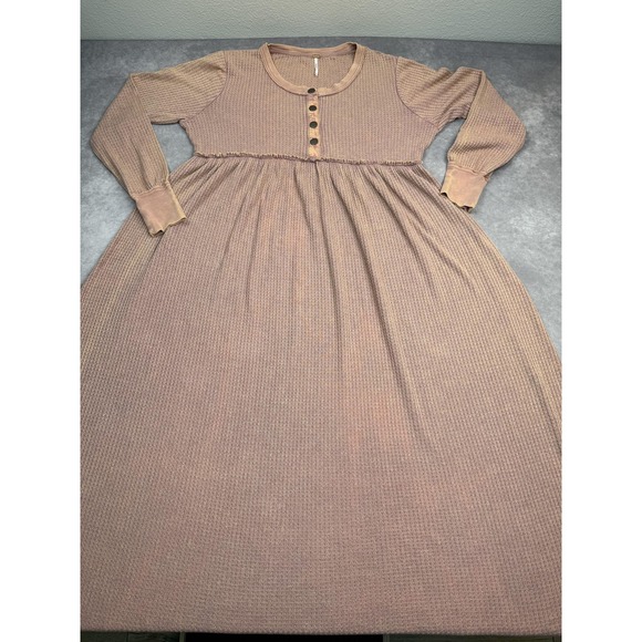 Free People Dress Womens Medium Mauve Thermal Waffle Knit Henley Maxi Long Boho - Picture 1 of 16